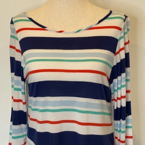 Splendid White Multicolor Striped Multi Fabric Long Sleeve Roll Tab Top Size S - Picture 5 of 10